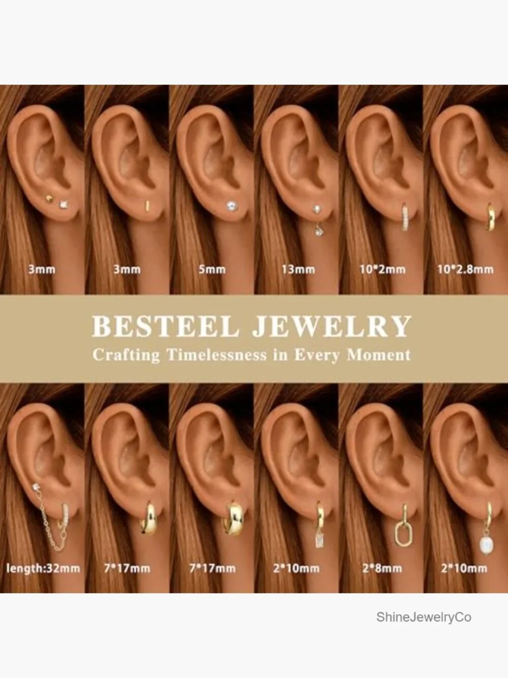 13 Pairs Small Stud Hoop Earrings Set Hypoallergenic Gold Plated Huggie